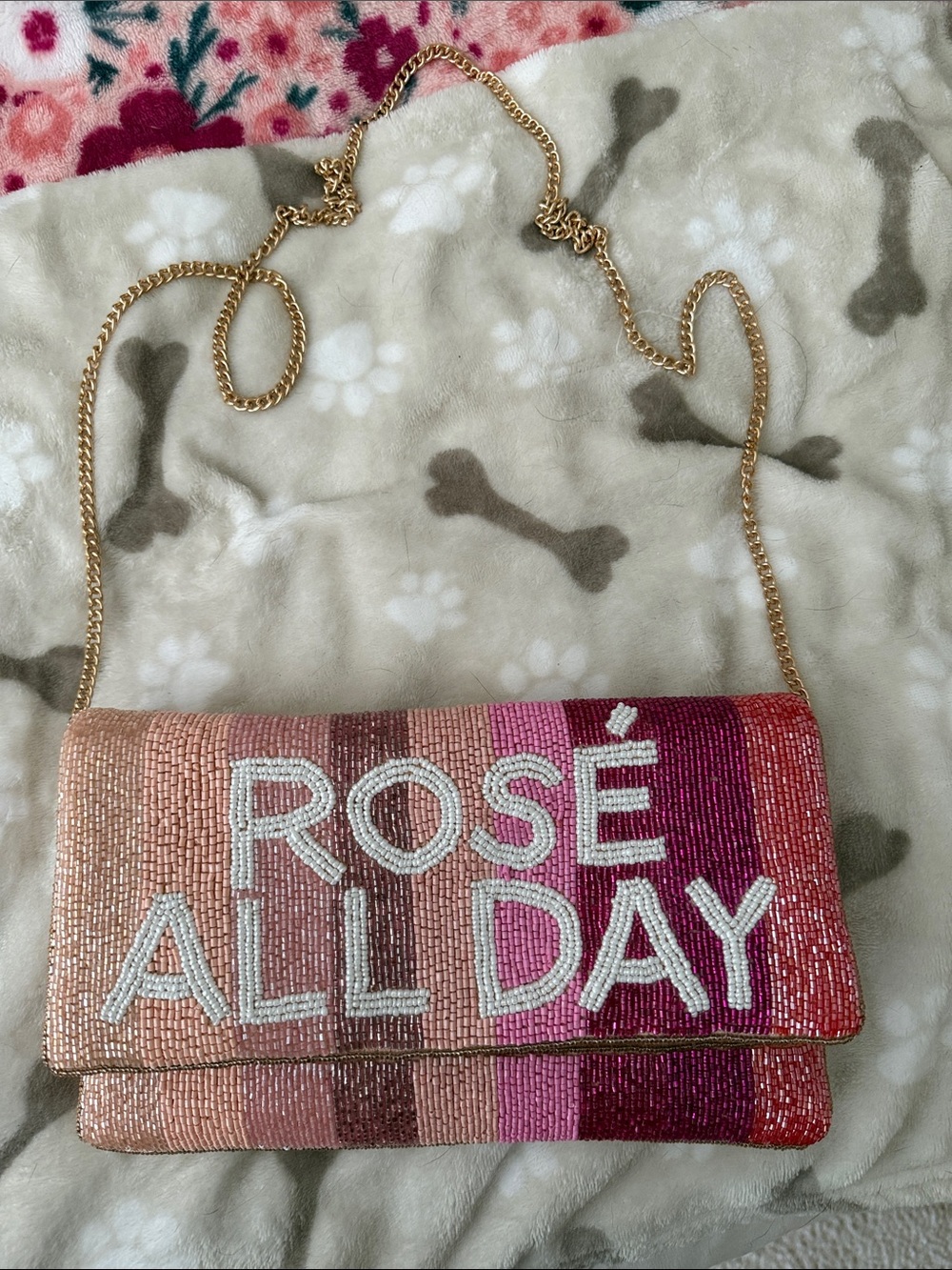 Rosé All Day Beaded Crossbody Clutch Bag - Pink Gradient
